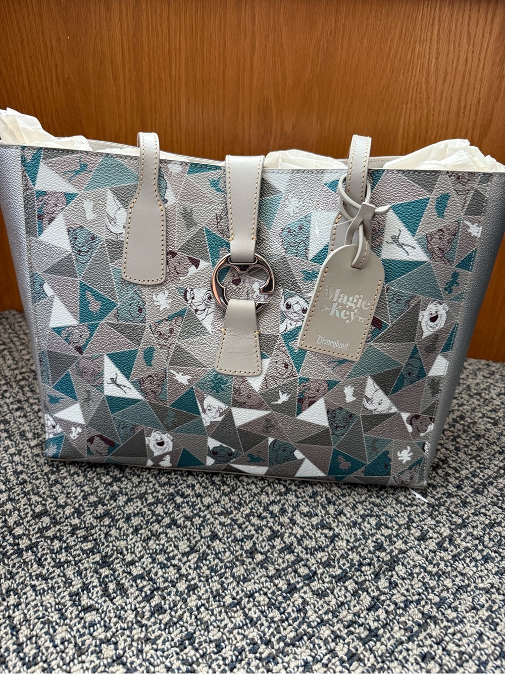 Dooney & Bourke Disney Magic Key Passholder Grey & Teal Geometric Tote